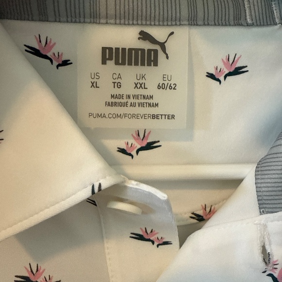 Puma men’s extra large white polo with small pink flowers - Picture 3 of 3